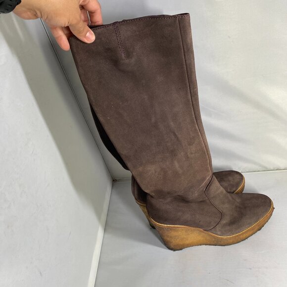 Yves Saint Laurent Suede Leather Wedge Gum Tall Boots 40 - Picture 1 of 7